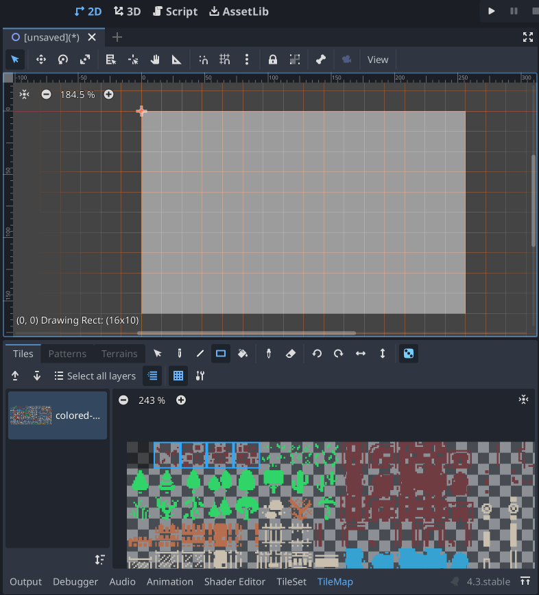 Painting ground tiles with rectangle tool